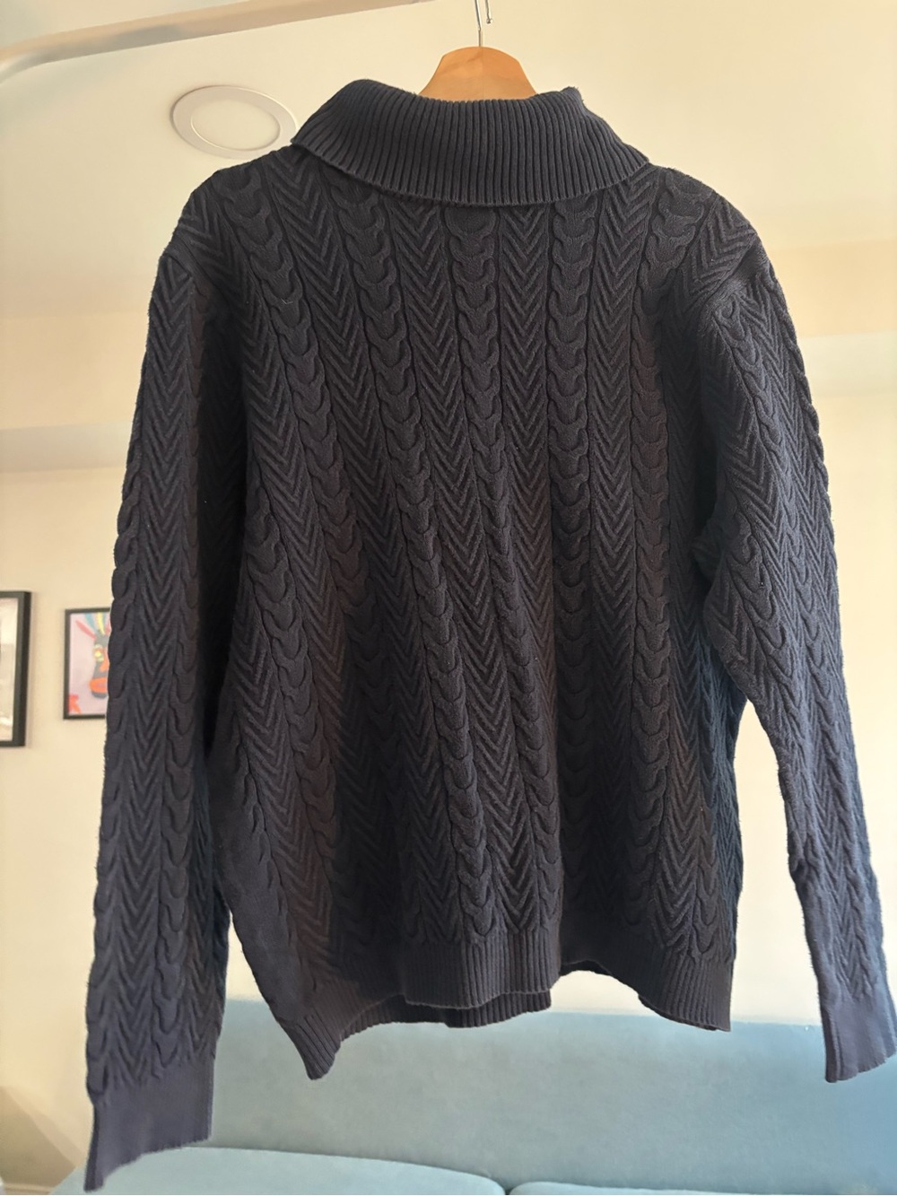 Lands' End Men's Black Cable Turtleneck Sweater